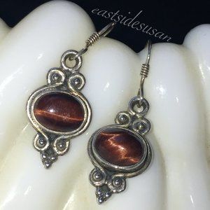 VTG Silver + Tiger eye Earrings 925 for Pierced Ears